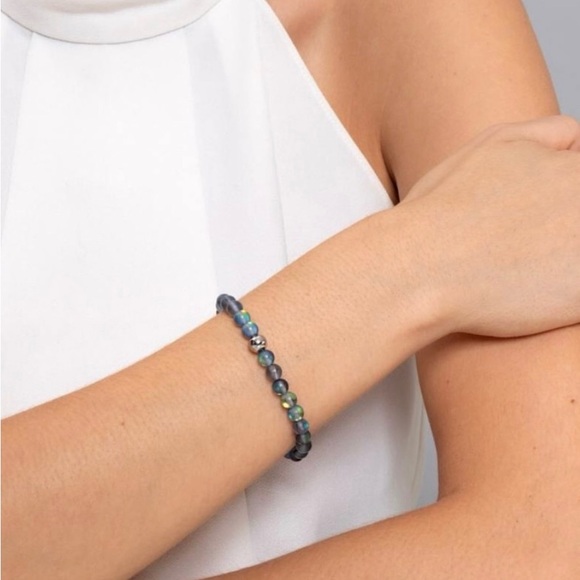 Nogu Iridescent Gray with Silver Mermaid Beaded Stretch Bracelet - Picture 9 of 10